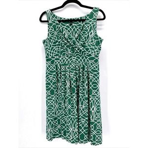 Lands' End Green and White Patterned Dress